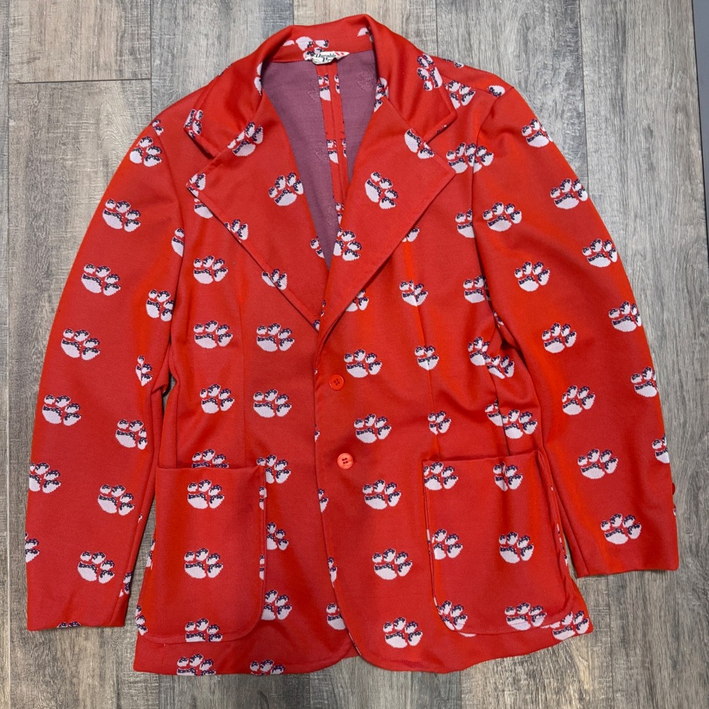 Vintage 70s Mens Clemson Tigers‎ AOP Blazer Jacket Groovy Medium/Large